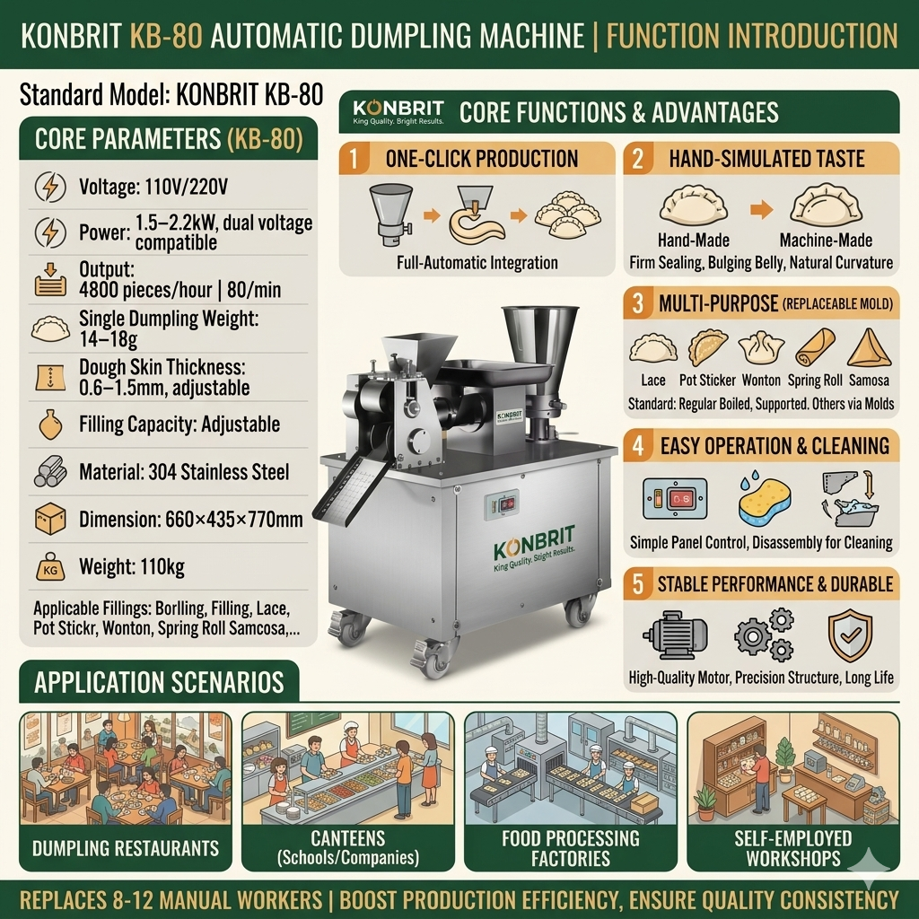 KONBRIT KBDM-80 Automatic Food Forming Machine | 500–4,800 pcs/h | For Startups & Small Shops