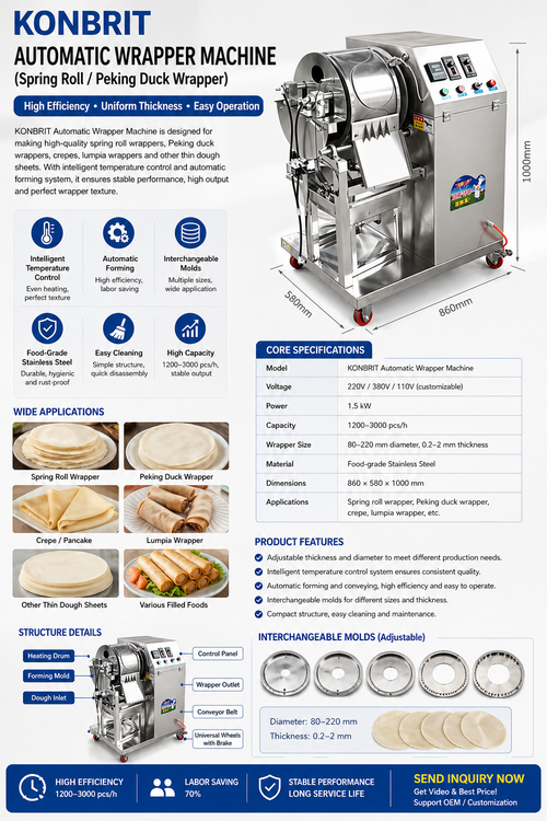 KONBRIT Automatic Spring Roll & Crepe Maker - Professional Industrial Wrapper Machine