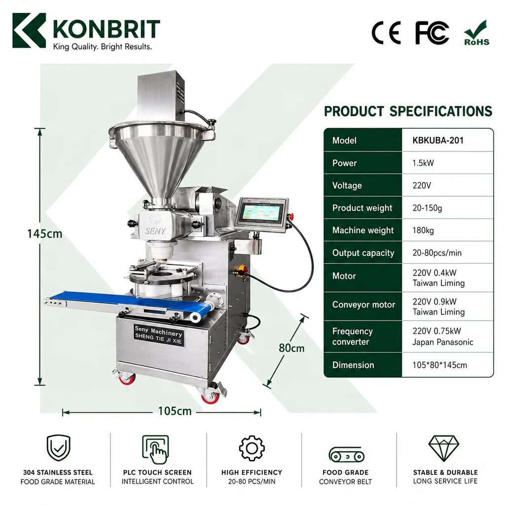 KONBRIT KBKUBA-201 Automatic Encrusting Machine - Industrial Food Former for Kubba, Mochi & Maamoul