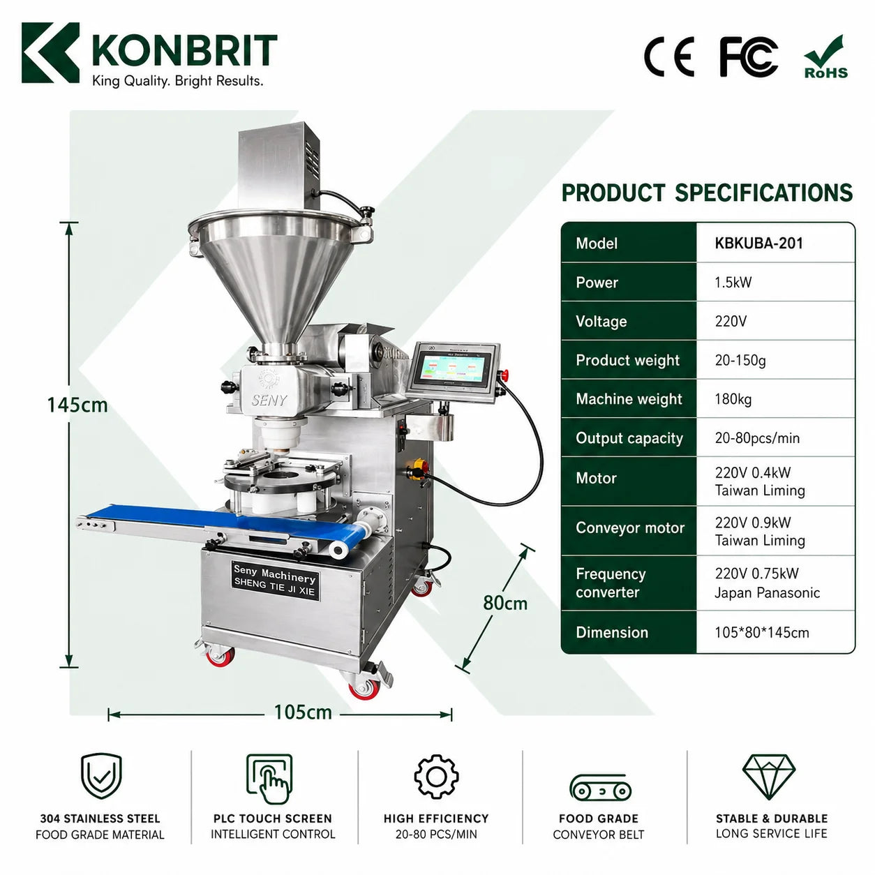 KONBRIT KBKUBA-201 Automatic Encrusting Machine - Industrial Food Former for Kubba, Mochi & Maamoul