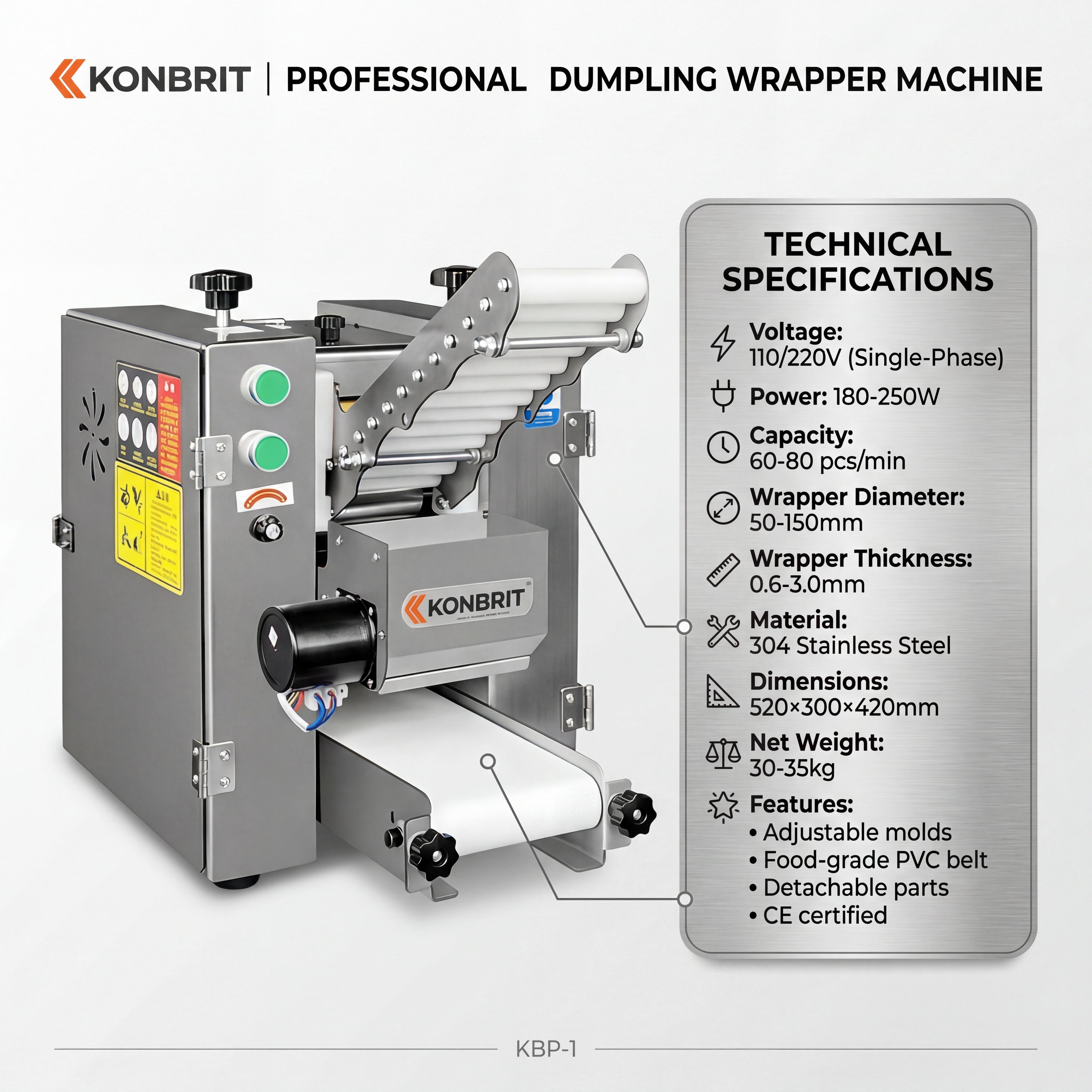 KONBRIT Automatic Dumpling & Tortilla Wrapper Maker - Multi-Functional Skin Cutter