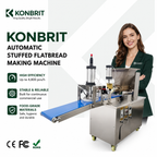 KONBRIT commercial tortilla dough press machine with conveyor and pneumatic pressing system