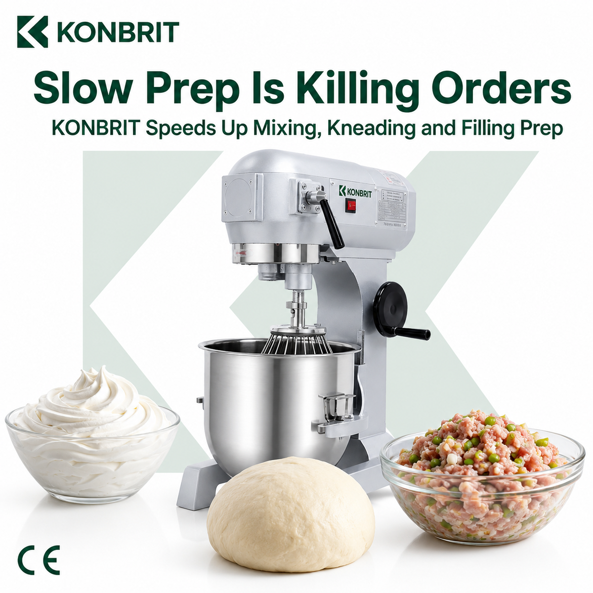 KONBRIT B-Series Heavy Duty Planetary Mixer (10L-80L) | 3-Speed Commercial Flour & Dough Mixer