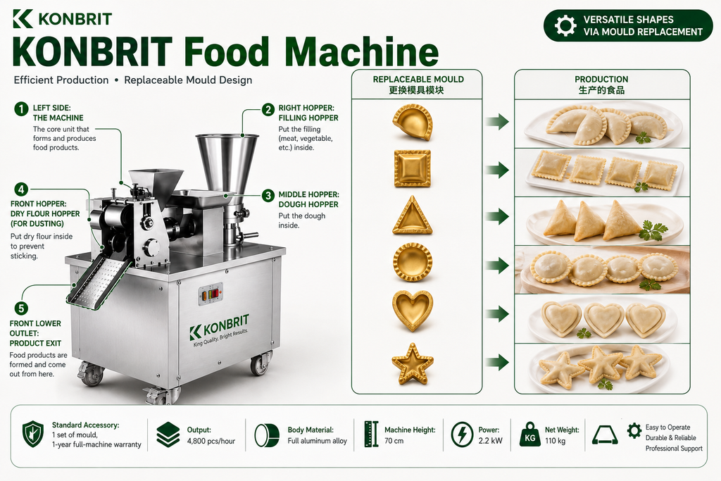 KONBRIT KBDM-80 Automatic Food Forming Machine | 500–4,800 pcs/h | For Startups & Small Shops