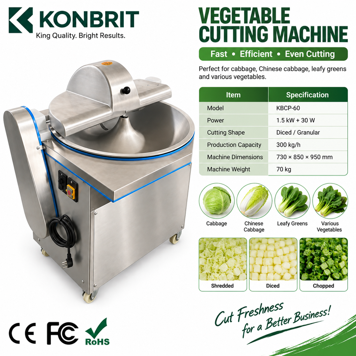 KONBRIT KBCP-60 vegetable cutting machine specification overview