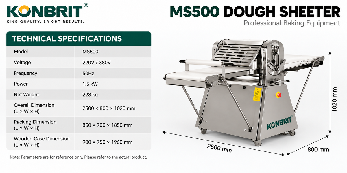 KONBRIT MS500 dough sheeter technical specifications